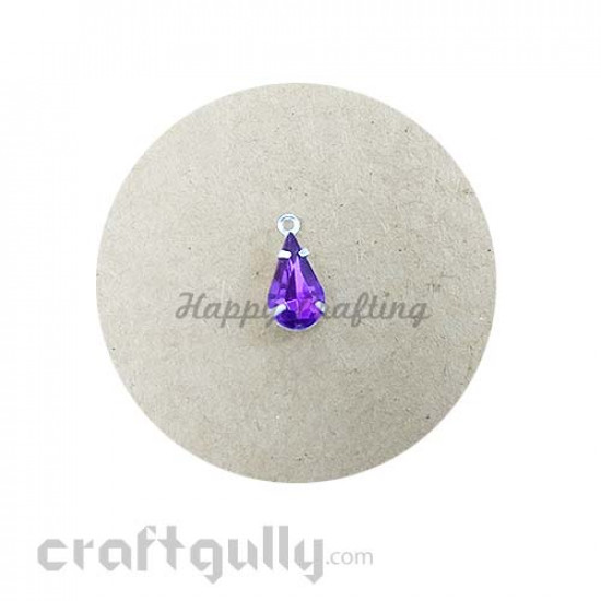 Charms 12mm - Glass  - Drop Stone With Prong Setting - Purple - Pack of 1