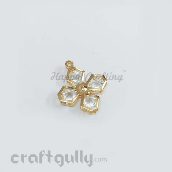 Charms 21mm - Design #2 - Golden With Clear Stone - Pack of 1