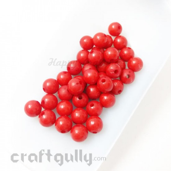 Acrylic Beads 7mm - Round - Red - Pack of 40