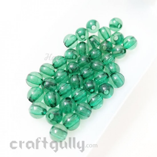 Acrylic Beads 7mm - Round Transparent - Dark Green - Pack of 40