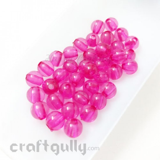 Acrylic Beads 7mm - Round Transparent - Dark Pink - Pack of 40