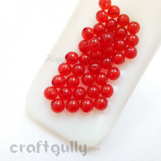 Acrylic Beads 7mm - Round Transparent - Red - Pack of 40