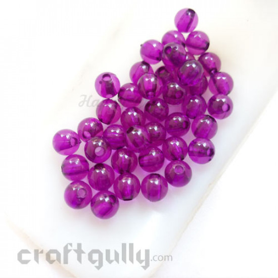 Acrylic Beads 7mm - Round Transparent - Purple - Pack of 40