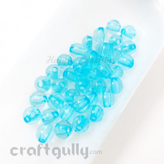 Acrylic Beads 7mm - Round Transparent - Sky Blue - Pack of 40