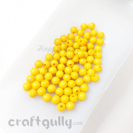 Acrylic Beads 4mm - Round - Golden Yellow - 5gms