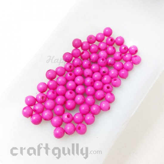 Acrylic Beads 4mm - Round - Dark Pink - 5gms