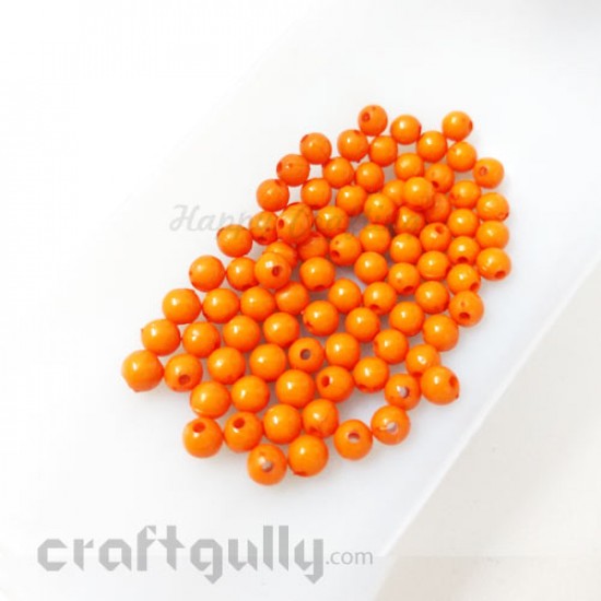 Acrylic Beads 4mm - Round - Orange - 5gms