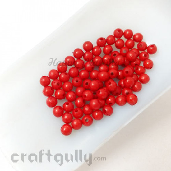 Acrylic Beads 4mm Round - Red - 5gms