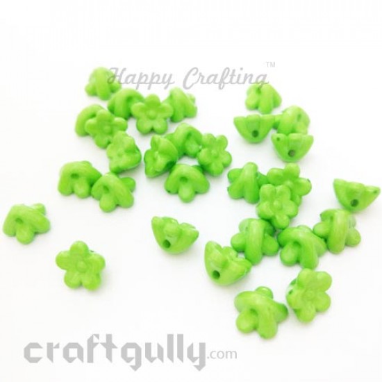 Acrylic Beads 10mm - Flower #3 - Light Green - Pack of 30