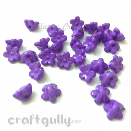 Acrylic Beads 10mm - Flower #3 - Purple - Pack of 30