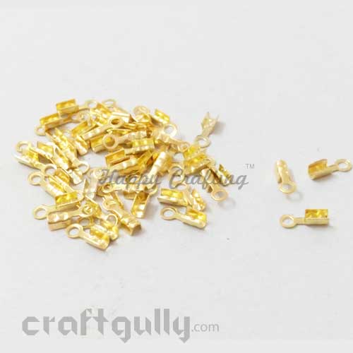 Crimp Ends 7mm - Fold Over With Loop - Golden Finish - Pack of 25