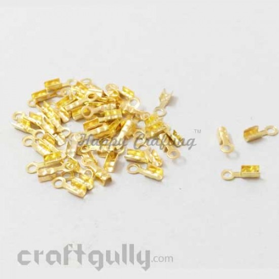 Crimp Ends 7mm - Fold Over With Loop - Golden Finish - Pack of 25