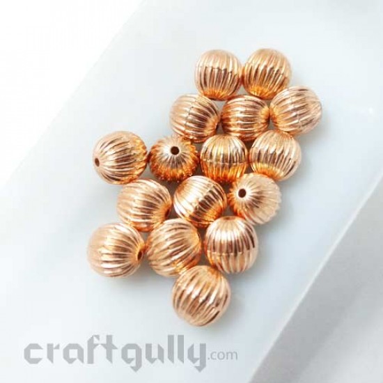 Acrylic Beads 9mm - Round Lined - Rose Gold - Pack of 8