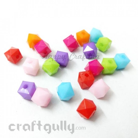 Acrylic Beads 7mm - Cube Faceted - Assorted - Pack of 20