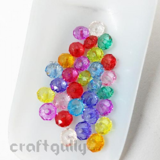 Acrylic Beads 5mm - Rondelle Faceted - Transparent Assorted  - Pack of 30