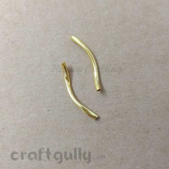 Metal Beads 25mm - Designer #6 - Tube Twisted - Golden Finish - Pack of 2