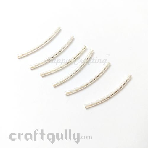Metal Beads 29mm - Designer #9 - Tube - White Silver With Texture - Pack of 6