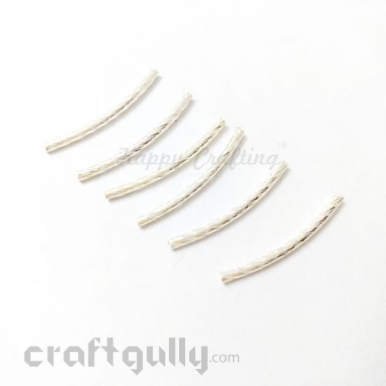 Metal Beads 29mm - Designer #9 - Tube - White Silver With Texture - Pack of 6