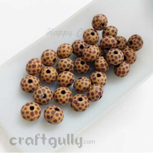 Acrylic Beads 7mm - Round with Polka - Wood Finish #2 - Pack of 30