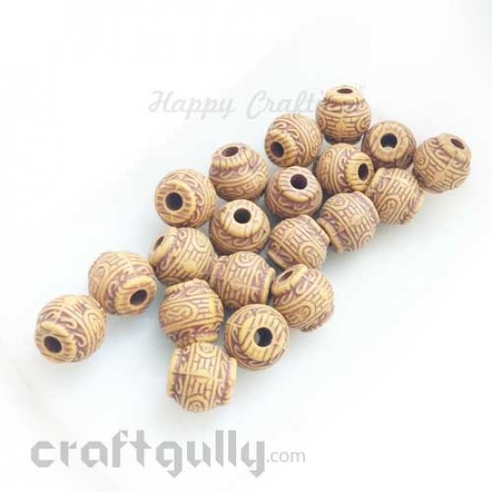 Acrylic Beads 9mm - Lantern - Wood Finish #4 - Pack of 10