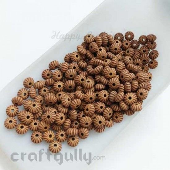 Acrylic Beads 2mm Spacers - Mini Flowers - Wood Finish #5 - 10 gms