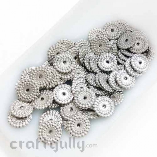 Acrylic Beads 10mm Spacers - Flat Disc - Ox. Silver Finish - 5gms