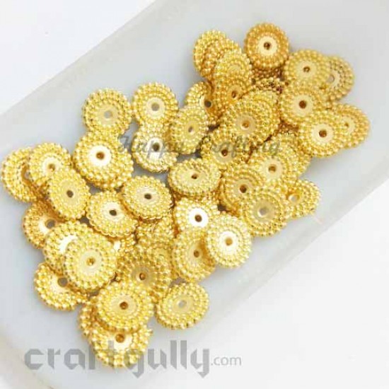 Acrylic Beads 10mm Spacers - Flat Disc - Golden Finish - 5gms