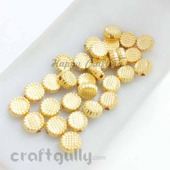 Acrylic Beads 8mm - Disc With Texture - Golden Finish - Pack of 30