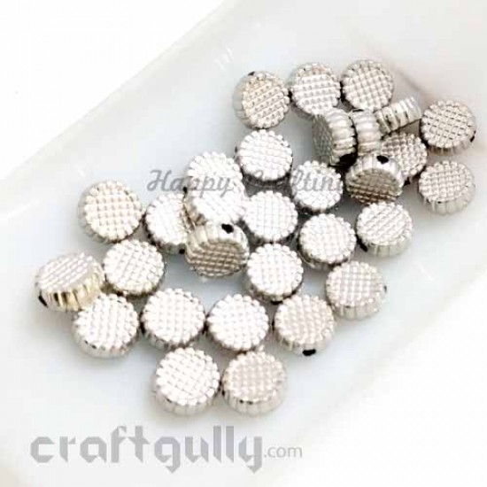 Acrylic Beads 8mm - Disc With Texture - Oxidised Silver Finish - Pack of 30 