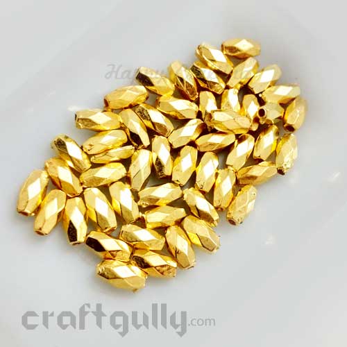 Acrylic Beads 8mm - Pipe Faceted - Golden Finish - Pack of 50
