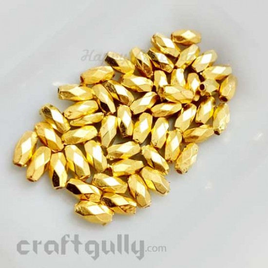Acrylic Beads 8mm Pipe Faceted - Golden Finish - Pack of 50