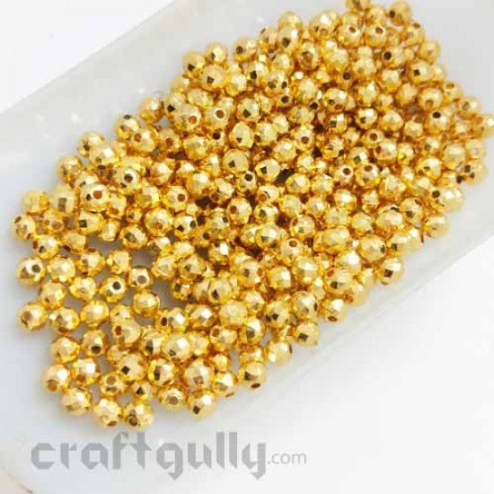 Acrylic Beads 3mm Seed - Round Faceted - Golden Finish - 10gms