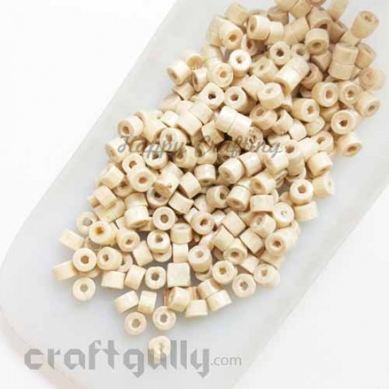 Wooden Beads 3mm - Round Flat - Natural - 10 gms