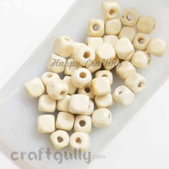 Wooden Beads 7mm - Cube - Natural - Pack of 40