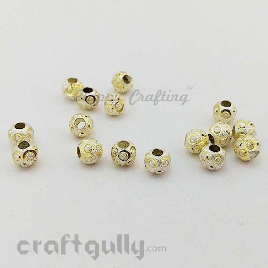 Metal Beads 8mm - Designer #11 - Silver & Golden - Pack of 10