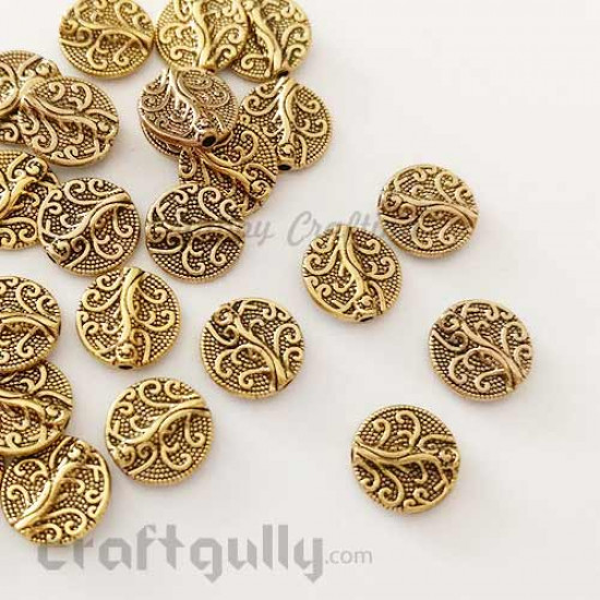 German Silver Beads 13mm - Disc - Tree of Life - Golden Plating - Pack of 4