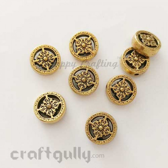 German Silver Beads 12mm - Wheel - Antique Golden Plating - Pack of 2