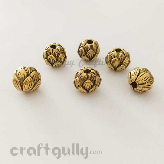 German Silver Beads 9mm - Lotus - Antique Golden Plating - Pack of 2