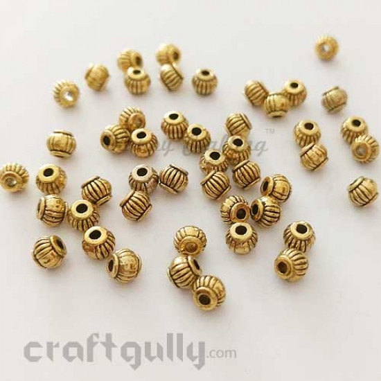German Silver Beads 4mm - Matka - Golden Plating - Pack of 10