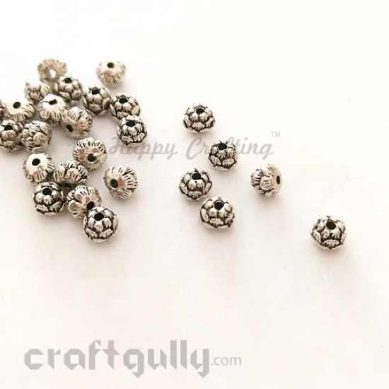 German Silver Beads 5mm - Lotus - Mini - Silver Finish - Pack of 6