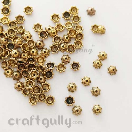 Bead Caps 6mm German Silver - Mini Dome - Antique Golden Plating - Pack of 10