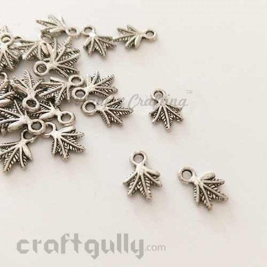 Charms 8mm - German Silver  Leaf - Silver Finish - Pack of 5