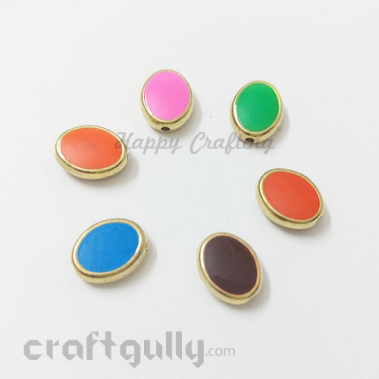 Acrylic Beads 12mm - Oval Metallized - Orange - Pack of 2