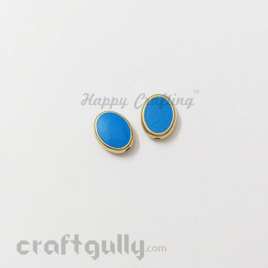 Acrylic Beads 12mm - Oval Metallized - Cerulean Blue - Pack of 2