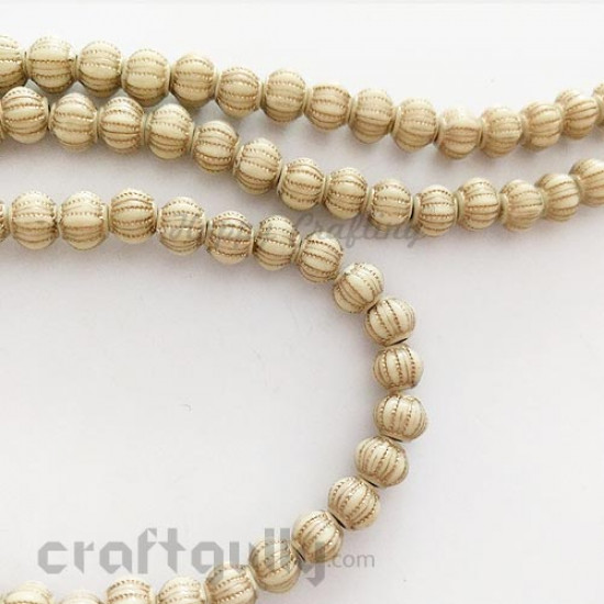 Acrylic Beads 6mm - Matka - Ivory And Golden - Pack of 10