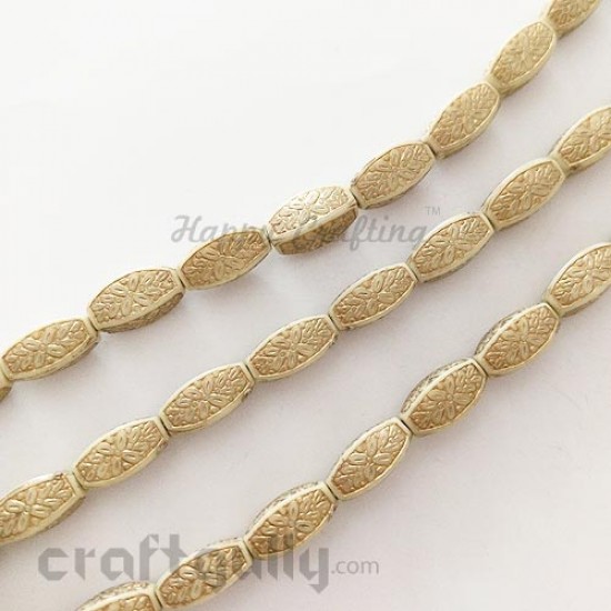Acrylic Beads 13mm - Pipe - Ivory and Golden - Pack of 4