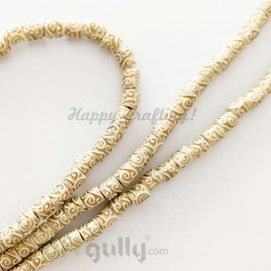 Acrylic Beads 6mm - Cylinder - Ivory And Golden - Pack of 10