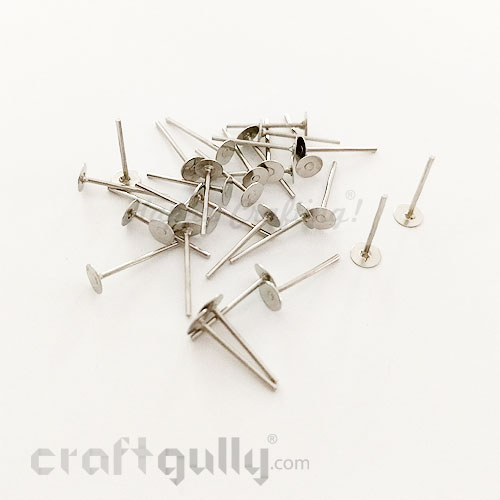 Earring Studs 4mm - Flat - Antique Silver Finish - 50 Pairs