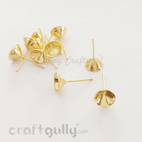 Earring Studs 8mm - Cup - Golden Finish - 10 Pairs