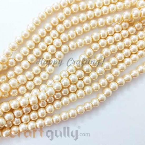 Glass Beads 7.5mm - Faux Pearl Round - Light Golden - Pack of 20